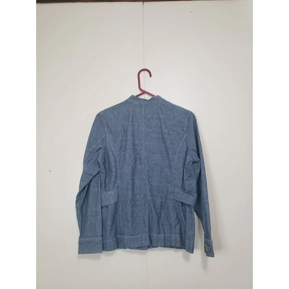 Koret City Blues Womens Petite PS Denim Jacket Chambray Wood Button Band Collar - Picture 2 of 5